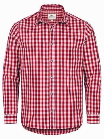 Steigenhöfer Regular fit Traditional Button Up Shirt 'Basti Trachtenhemd' in Red: front