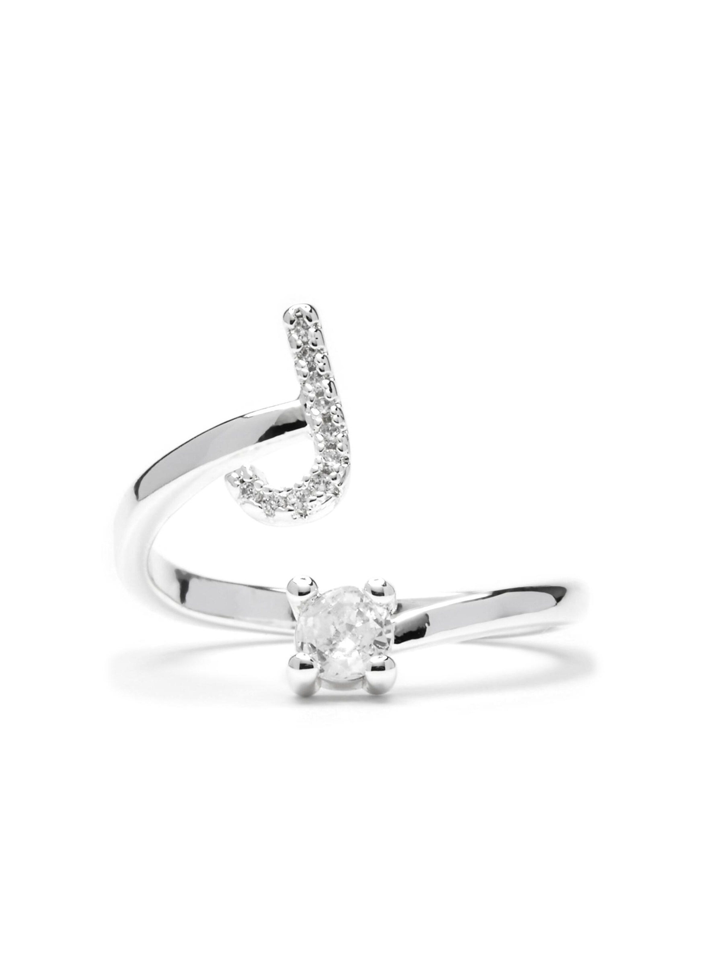 Luxenter Ring 'Alphabet J' in 50-60 in de kleur Zilvergrijs, Productweergave