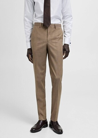 MANGO MAN Slim fit Pleated Pants 'Milan' in Brown: front