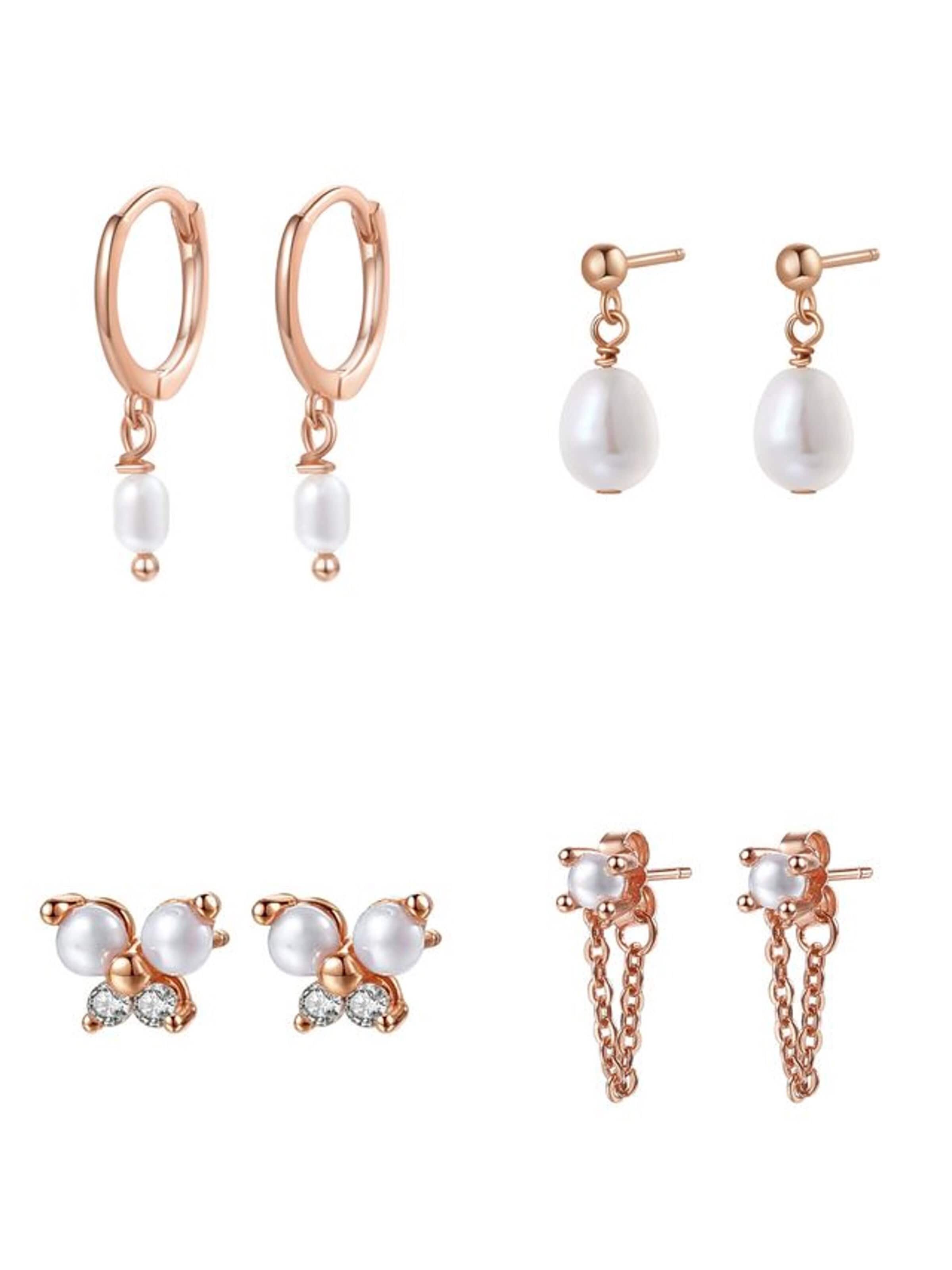 Boucles d'oreilles 'Pearl Quartet' Hey Happiness en or : devant