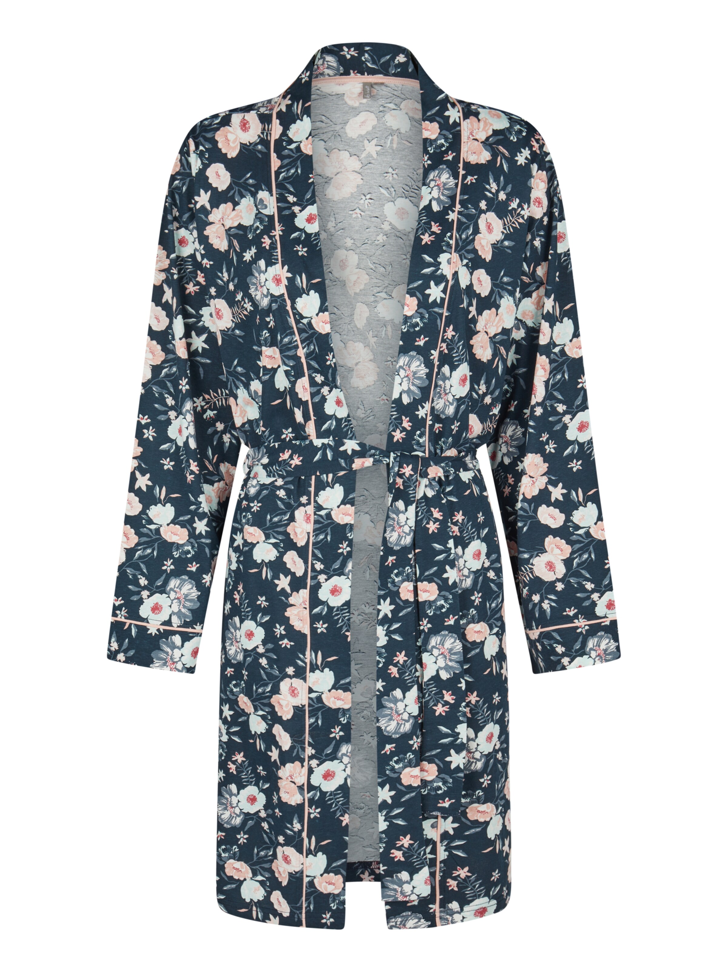 By Louise Bademantel kurz 'By Louise Damen Morgenmantel Bademantel lang mit Gürtel Blumen Print'‌‌‌‌‌‌ in Blau: Vorderseite