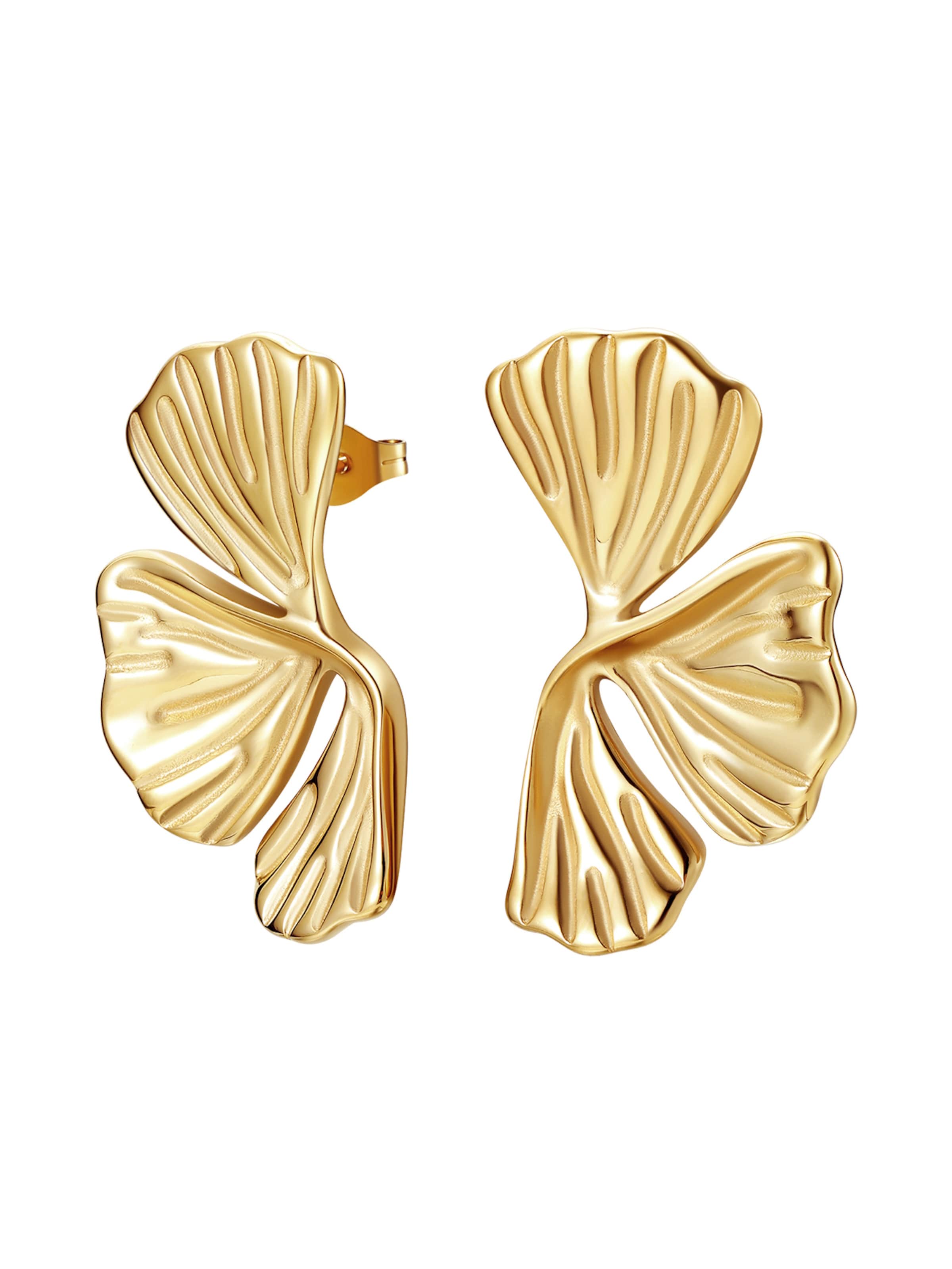 Hey Happiness Oorbellen 'Ginkgo Leaf' in Goud: voorkant