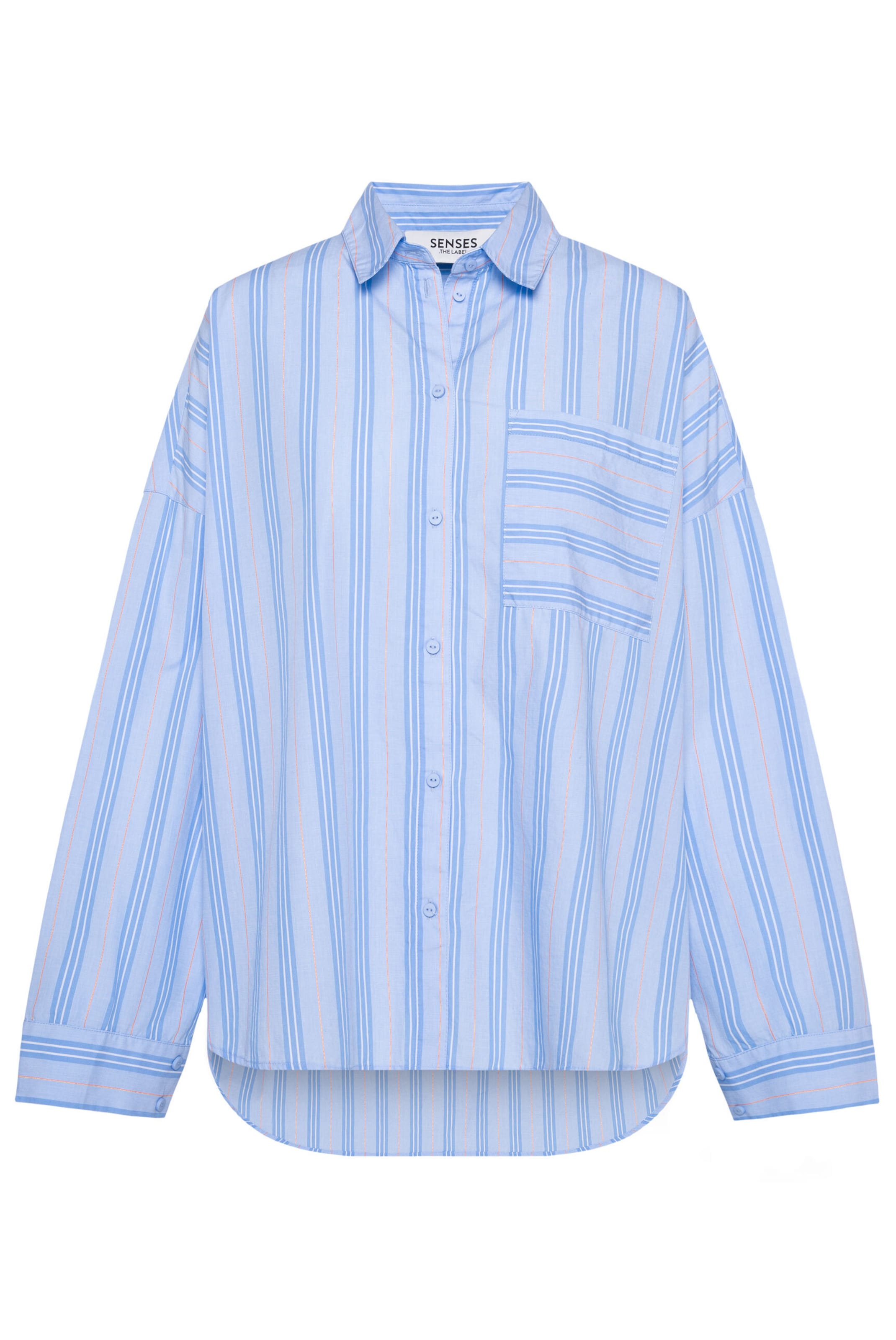 SENSES.THE LABEL Gestreifte Oversized Bluse BA:RI im Pyjama-Stil in Blau: Vorderseite