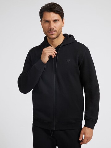 GUESS Zip-Up Hoodie in Black: front