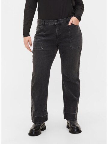 Zizzi Flared Jeans in Grijs: voorkant