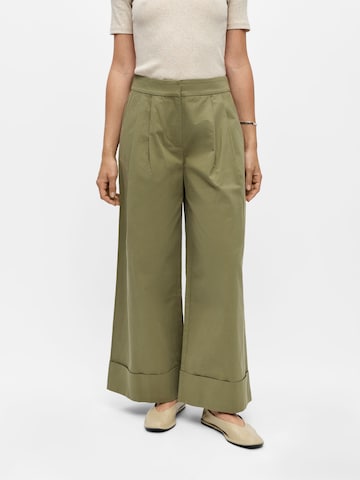 OBJECT Wide leg Pleat-Front Pants 'OBJKasani' in Green: front