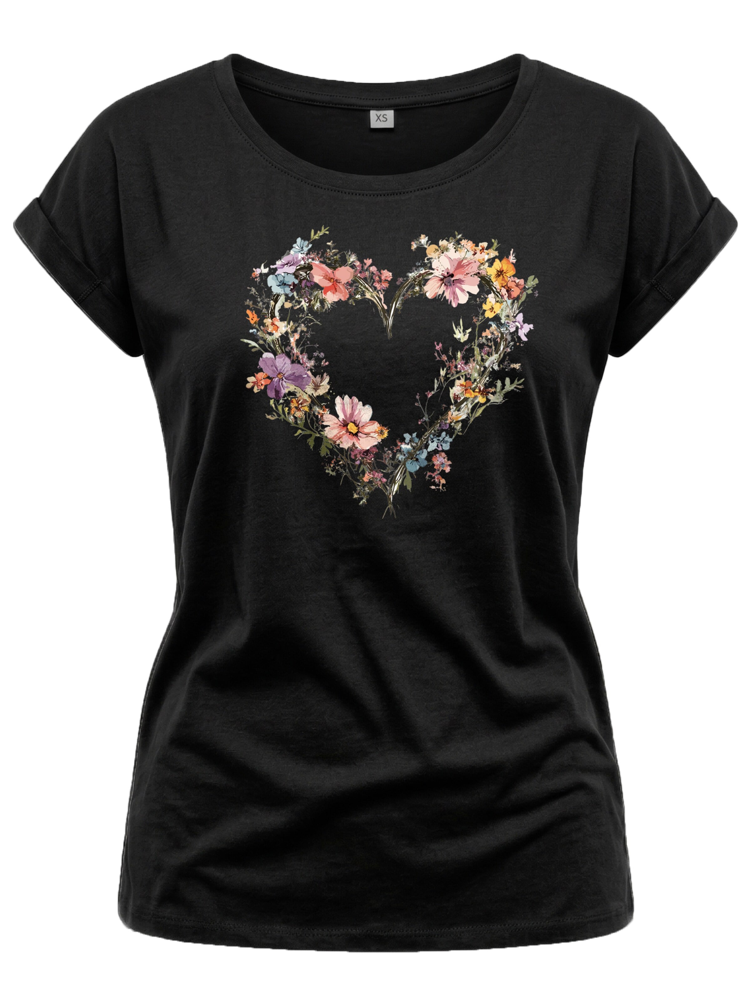 MAKAYA Shirt 'Blumenherz' in Black: front