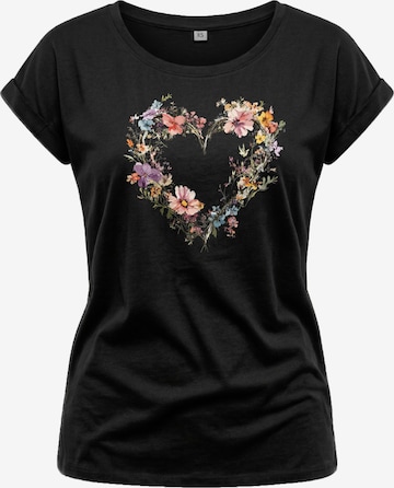 MAKAYA Shirt 'Blumenherz' in Black: front