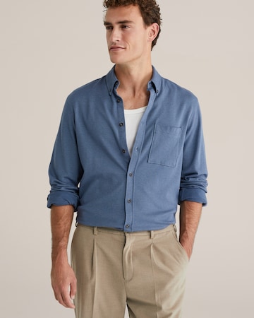 WE Fashion Regular fit Button Up Shirt in Blue: front