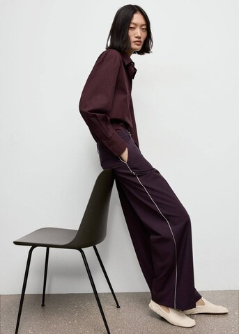 MANGO Wide leg Pleat-Front Pants 'Piping' in Purple