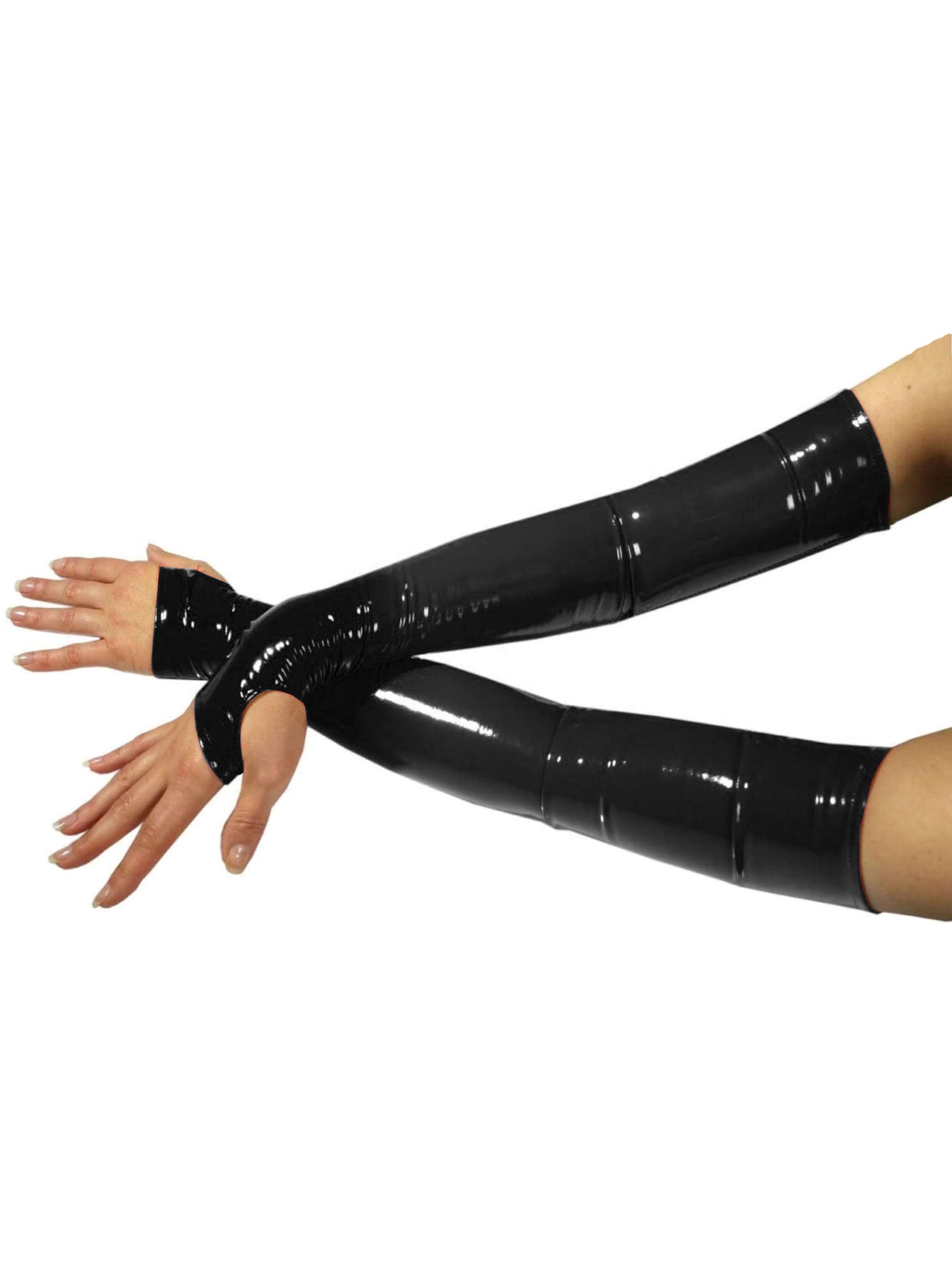 Noir Handmade Fingerless Gloves '1478' in Black: front