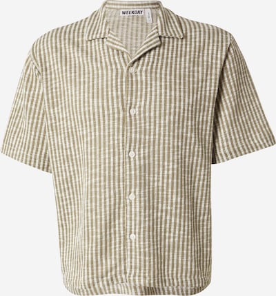 Marškiniai iš WEEKDAY, spalva – rusvai žalia / balta, Prekių apžvalga