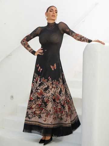 JIORO Jurk 'MIDNIGHT BUTTERFLIES' in Zwart