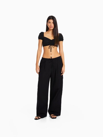 Bershka Wide Leg Hose in Schwarz