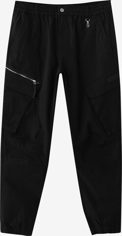 Pull&Bear Tapered Cargobroek in Zwart: voorkant