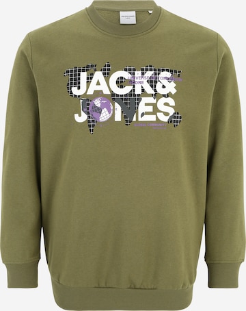 Jack & Jones Plus كنزة رياضية 'DUST' بلون أخضر: الأمام