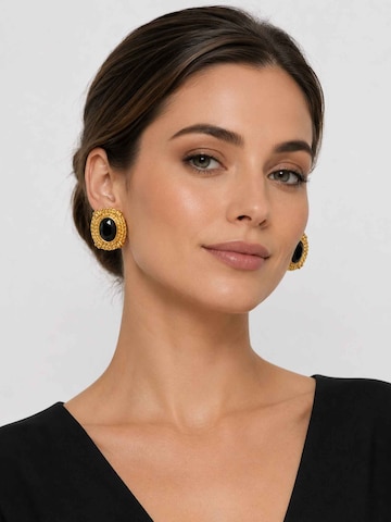 RteRme Earrings 'Atenea Black Glass Gold Earrings' in Gold