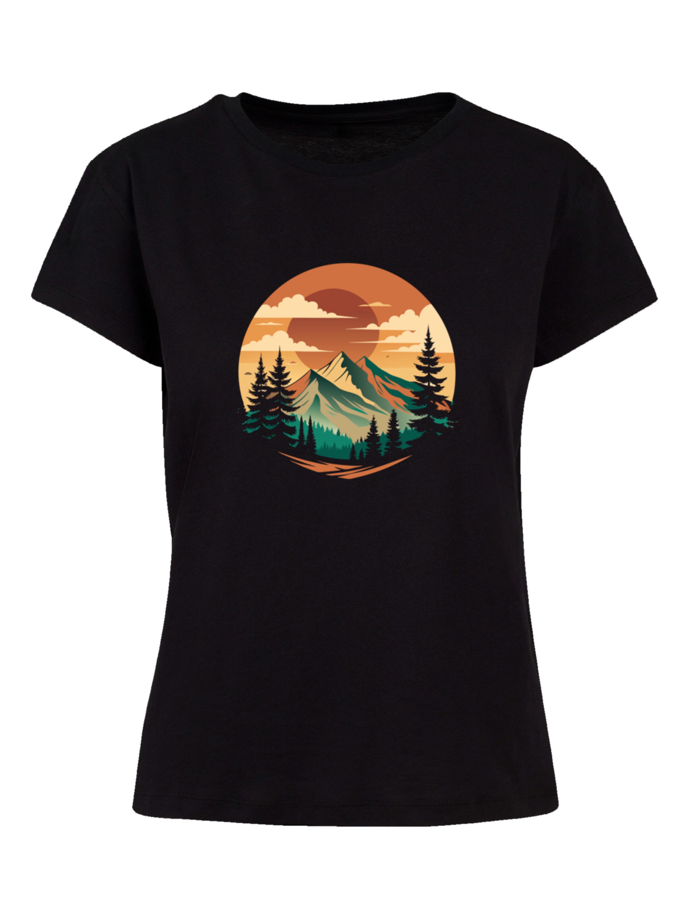 F4NT4STIC Shirt 'Sonnenuntergang Berglandschaft' in Zwart: voorkant