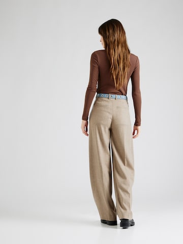 DRYKORN Wide leg Pleat-Front Pants 'INK' in Brown