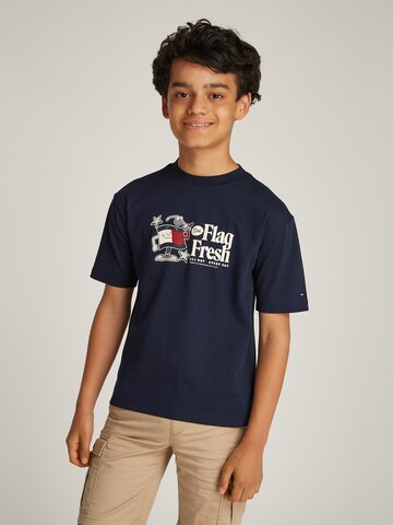 TOMMY HILFIGER Majica 'FLAG FUN TEE SS' | modra barva: sprednja stran