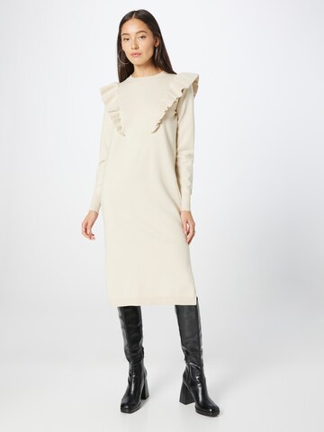 Y.A.S Gebreide jurk 'HELLO' in Beige: voorkant