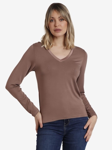 admas - Top 'ADMAS Camiseta Manga Larga Pico Raso para Mujer' en gris: frente