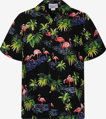 Pacific Legend Button Up Shirt 'Flamingo' in Black: front