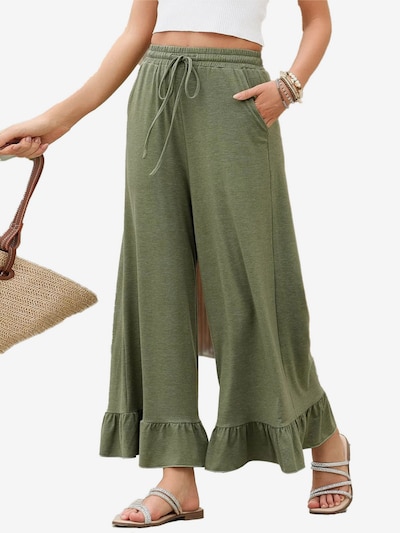 KoJooin Pants 'Damen-Palazzo-Hose mit weitem Bein, Kordelzug, elastischem Bund, Rüschensaum und Taschen' in 42/Regular in Green, Item view