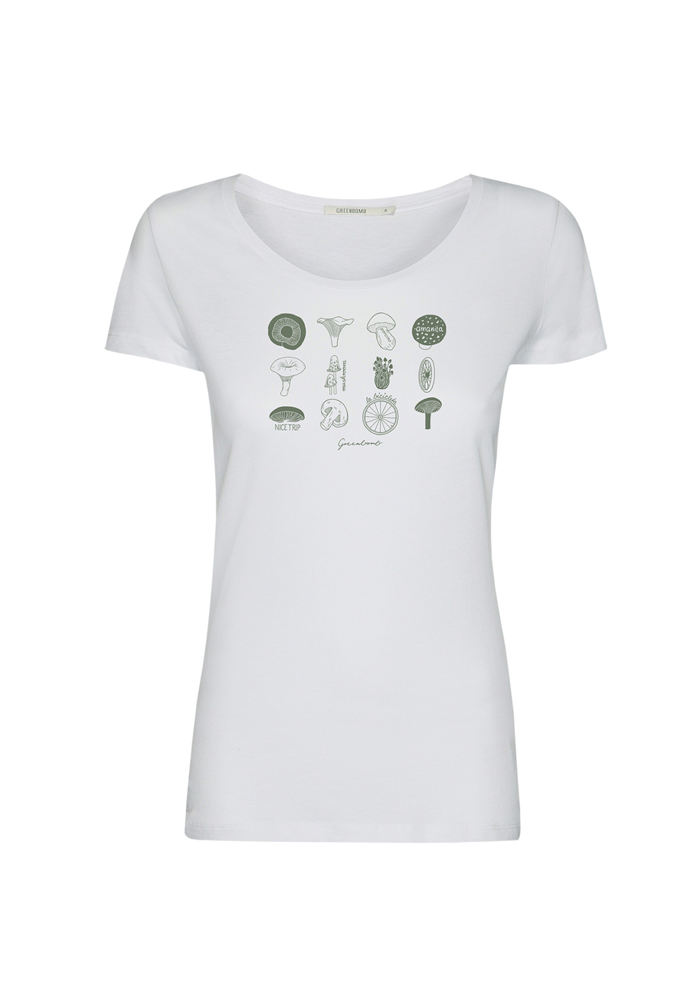 GREENBOMB Shirt 'Bike Mushrooms 2' in White: front
