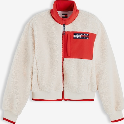 Tommy Jeans Flis jakna veličine XS u svijetlo crvena / bijela, Pregled proizvoda