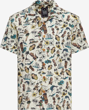 King Kerosin Button Up Shirt in Beige: front