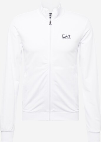 EA7 Emporio Armani Zip-Up Hoodie in White: front