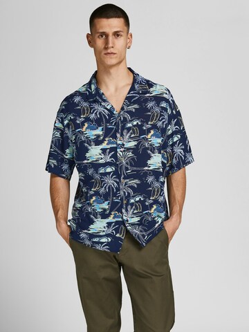 JACK & JONES Comfort fit Button Up Shirt 'Malibu' in Blue: front