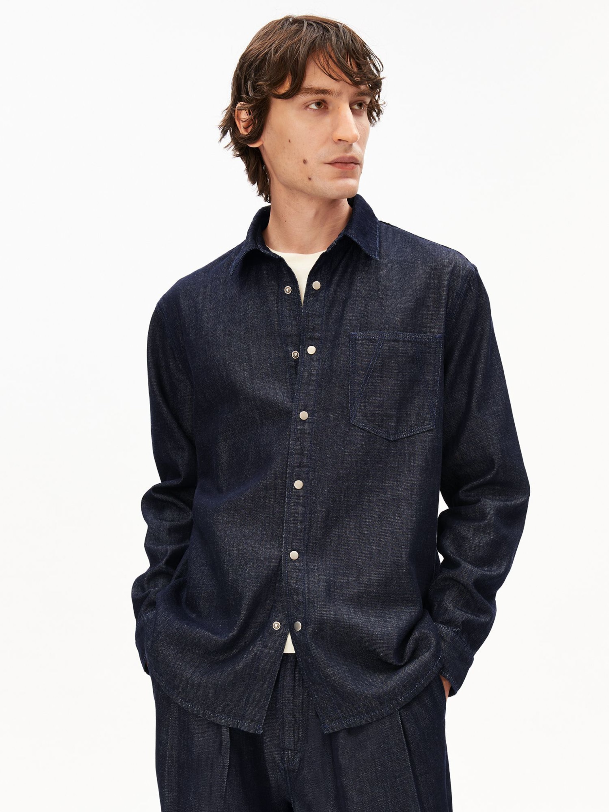 ARMEDANGELS Comfort fit Button Up Shirt in Blue: front