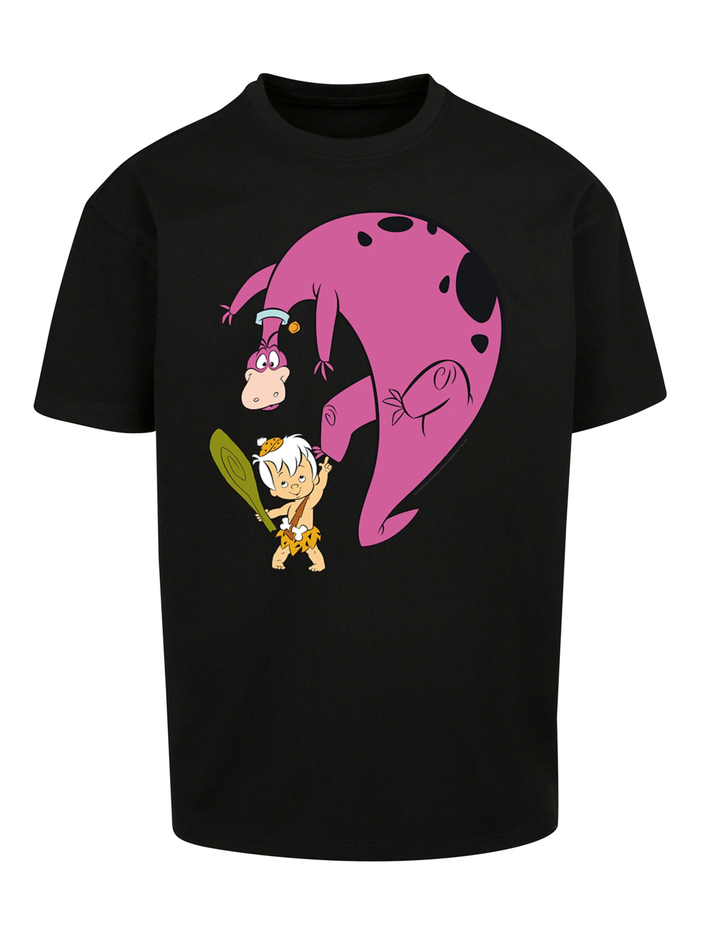 F4NT4STIC Shirt 'Familie Feuerstein Bamm Bamm And Dino' in Black: front