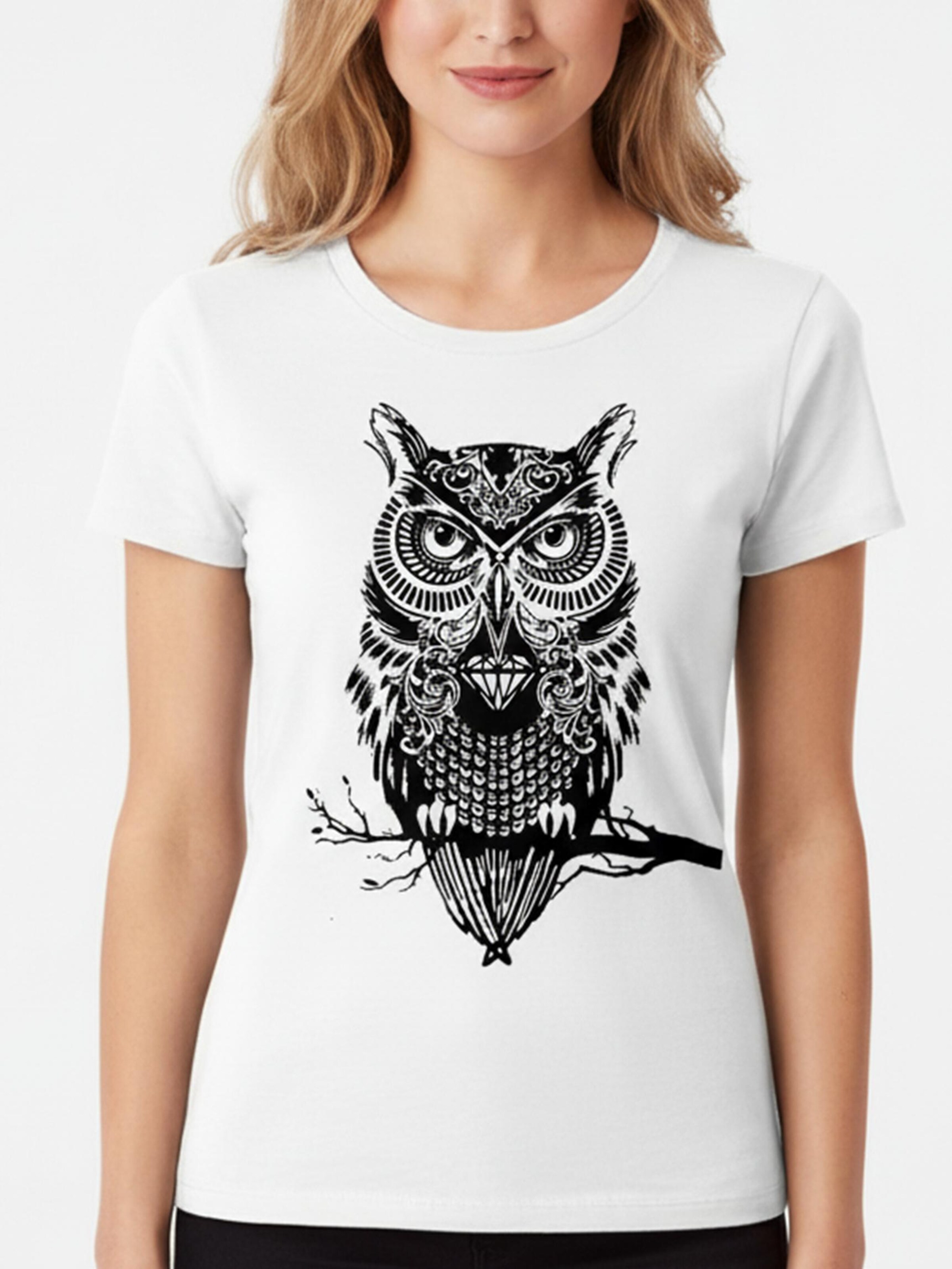 MAKAYA Shirt 'Eule auf Ast' in White: front