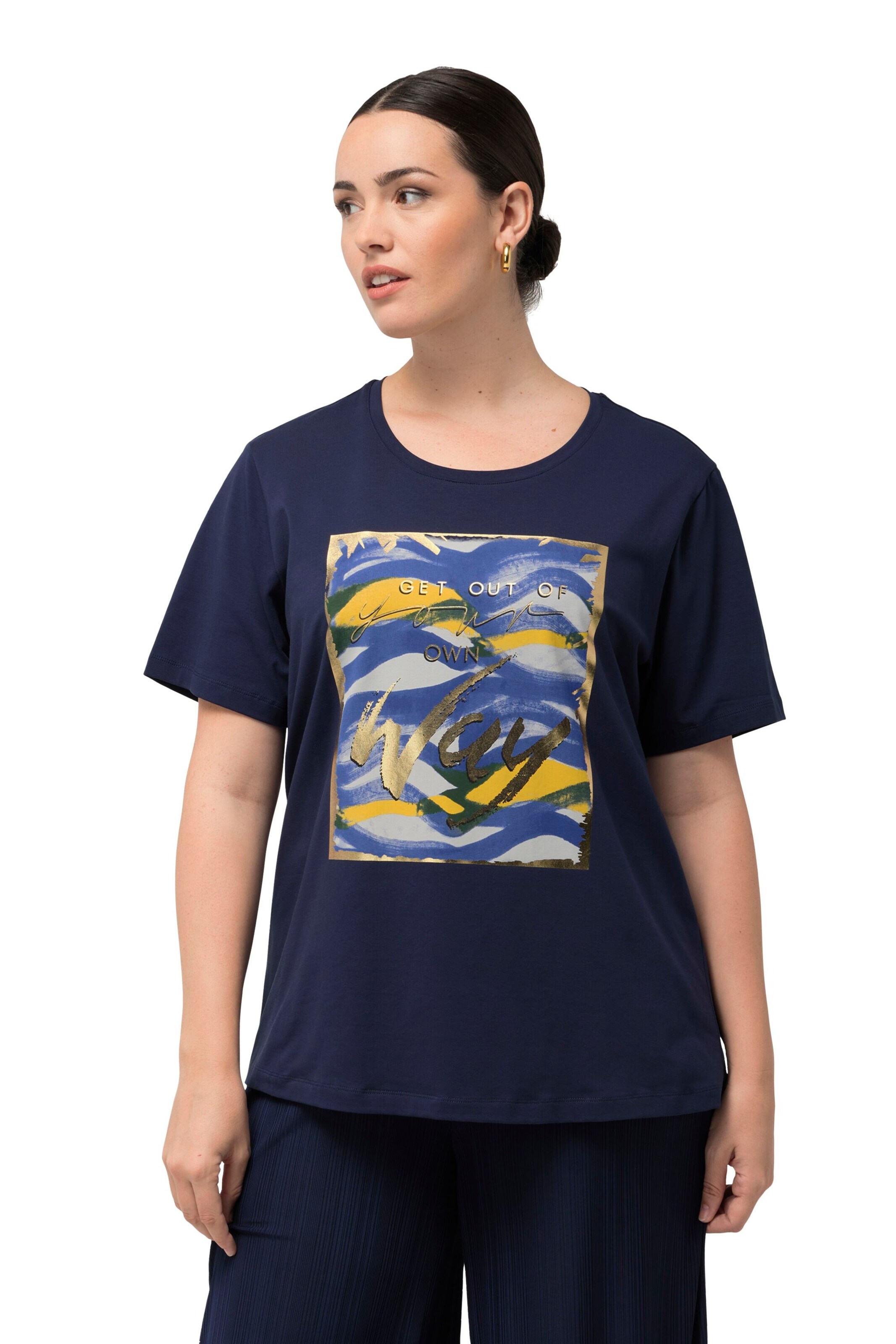 T-shirt Ulla Popken en bleu : devant