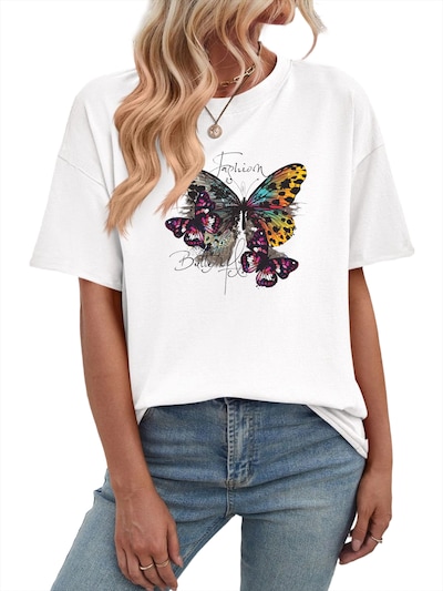 GORHEY Shirt 'Women's Casual Cotton Summer T-Shirt with Butterfly Print' in White, Item view