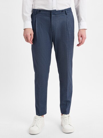 BENVENUTO Regular Pleated Pants 'Torino Cord' in Blue: front