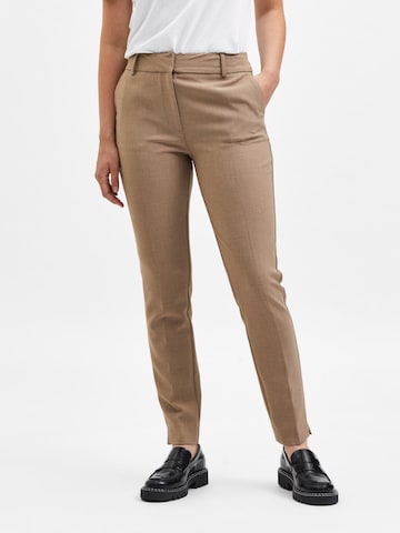 SELECTED FEMME - Slimfit Pantalón de pinzas 'Rita' en marrón: frente