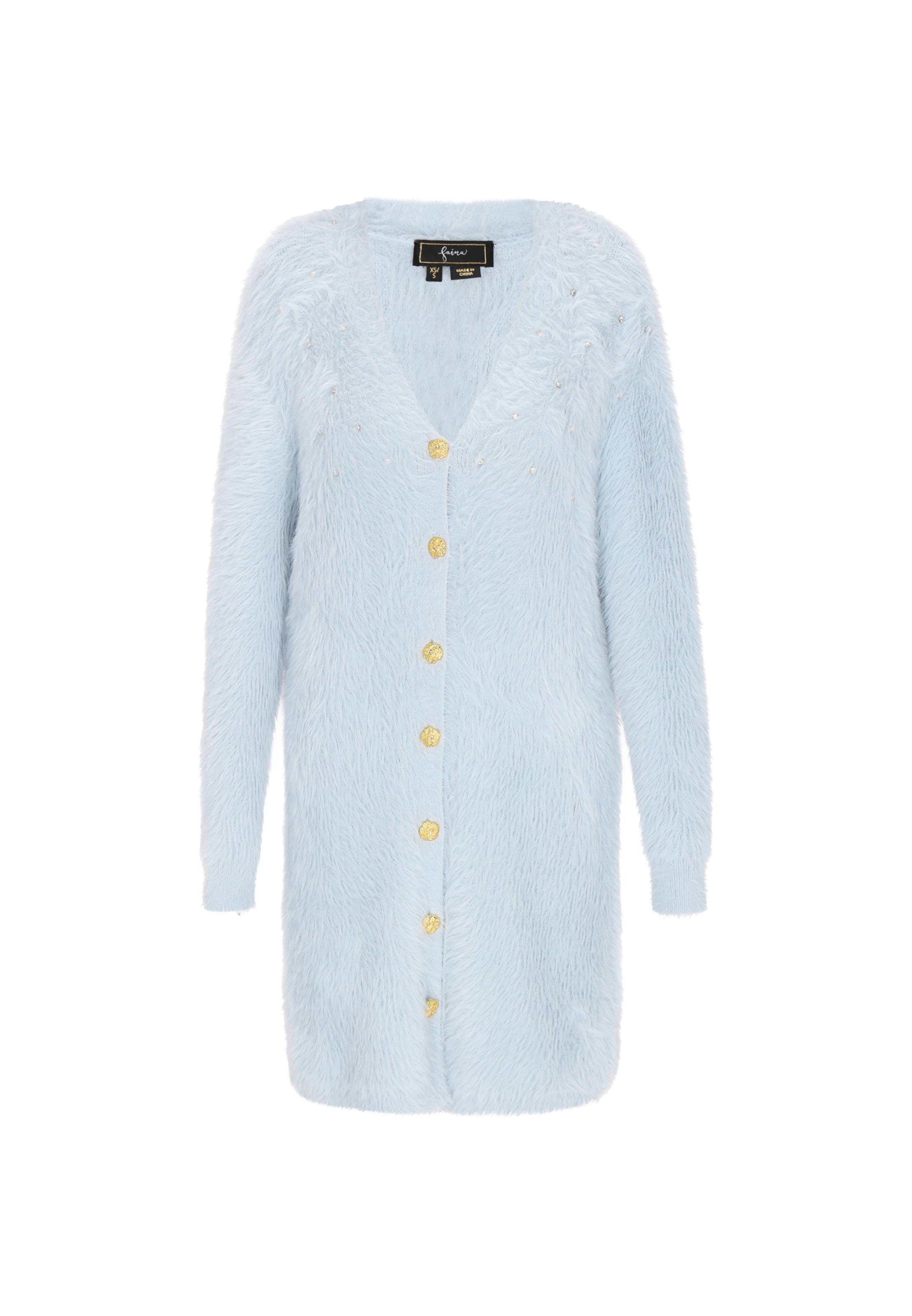 faina Płaszcz z dzianiny w kolorze niebieski: przód