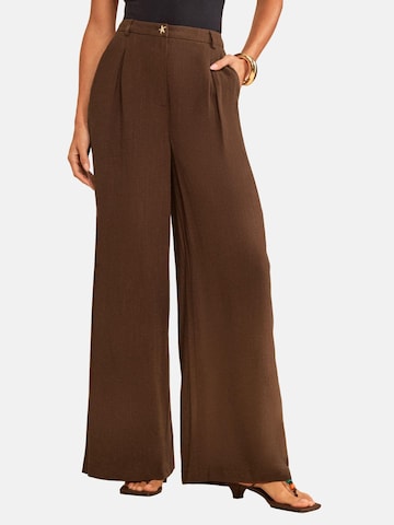 Wide leg Pantaloni con pieghe di love & roses in marrone: frontale
