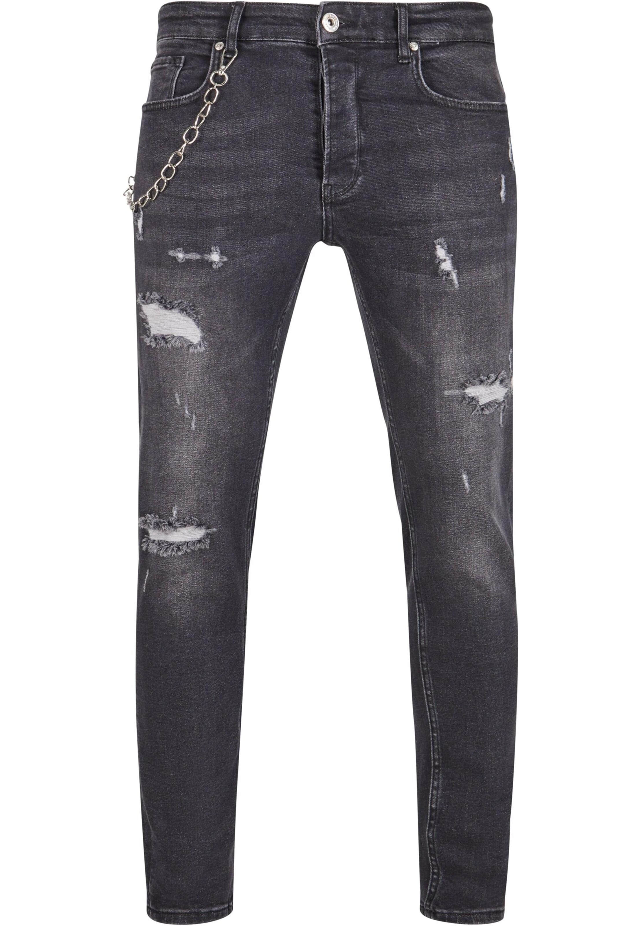 2Y Premium Tapered Jeans in Schwarz: Vorderseite