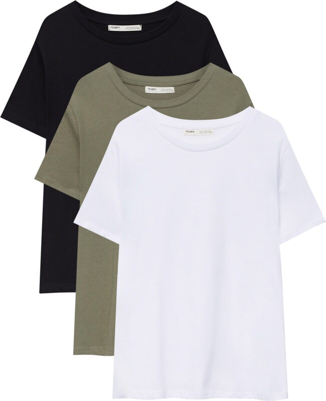 Pull&Bear T-Shirt in Khaki Schwarz Offwhite