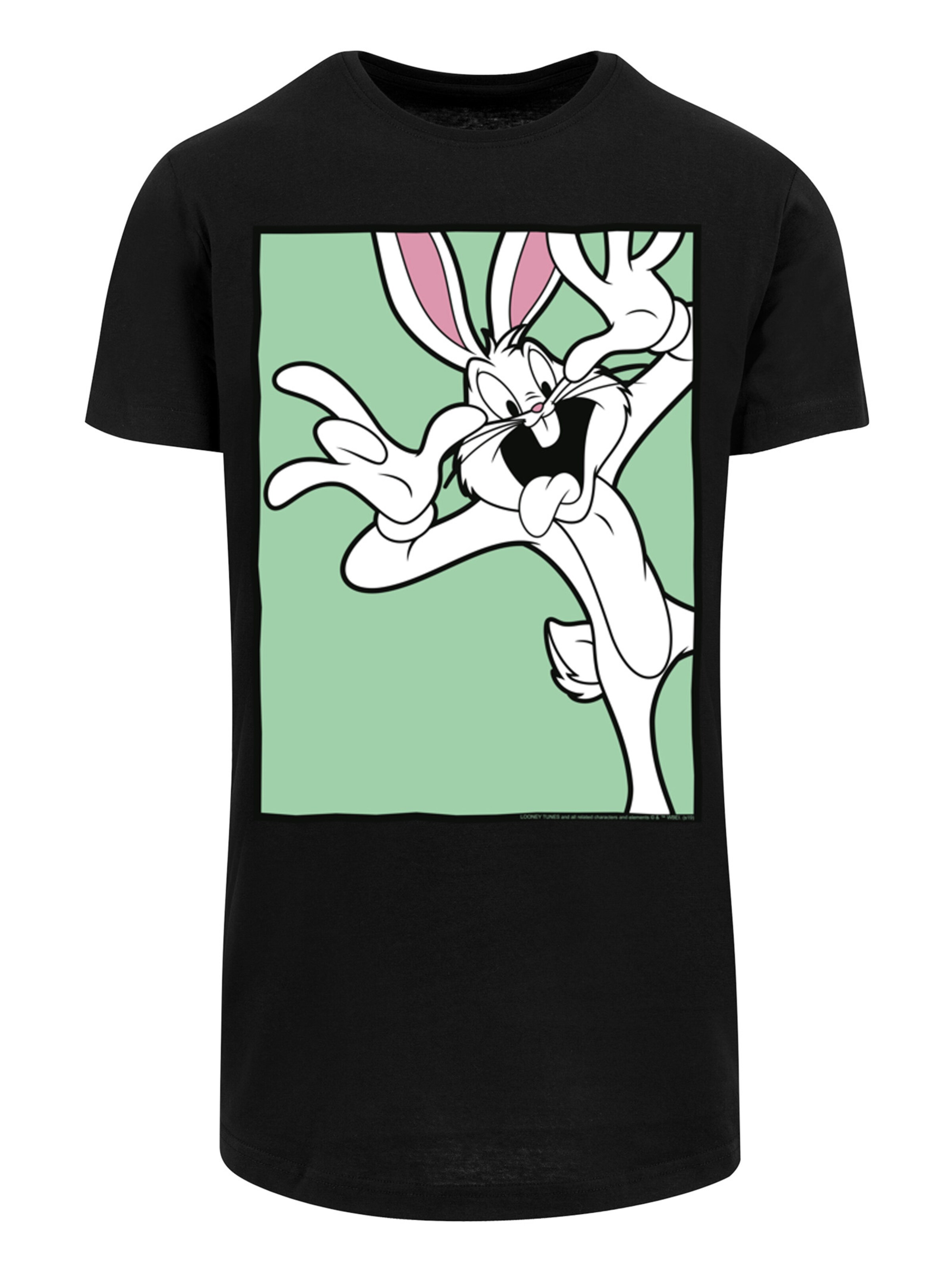 F4NT4STIC Shirt 'Looney Tunes Bugs Bunny Funny Face' in Zwart: voorkant