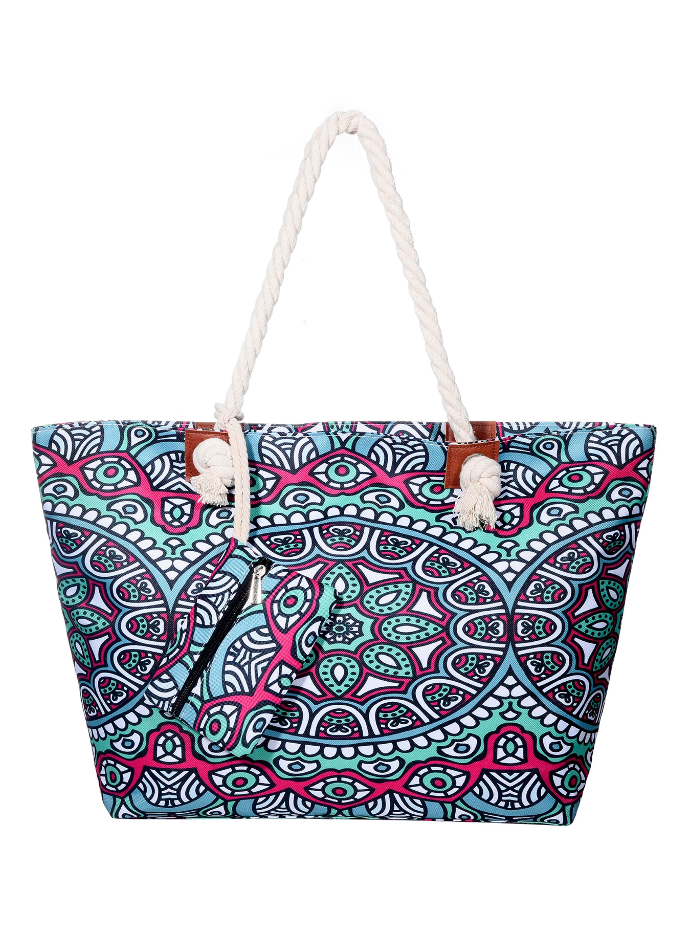 DonDon Strandtasche 'DonDon Strandtasche mit Reißverschluss Shopper Beach bag Badetasche Bunte Welt'‌‌ in Pink: Vorderseite