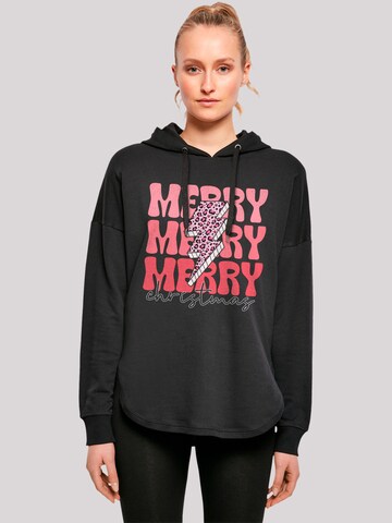 F4NT4STIC Sweatshirt 'Merry Christmas Print Leo Print' in Zwart: voorkant