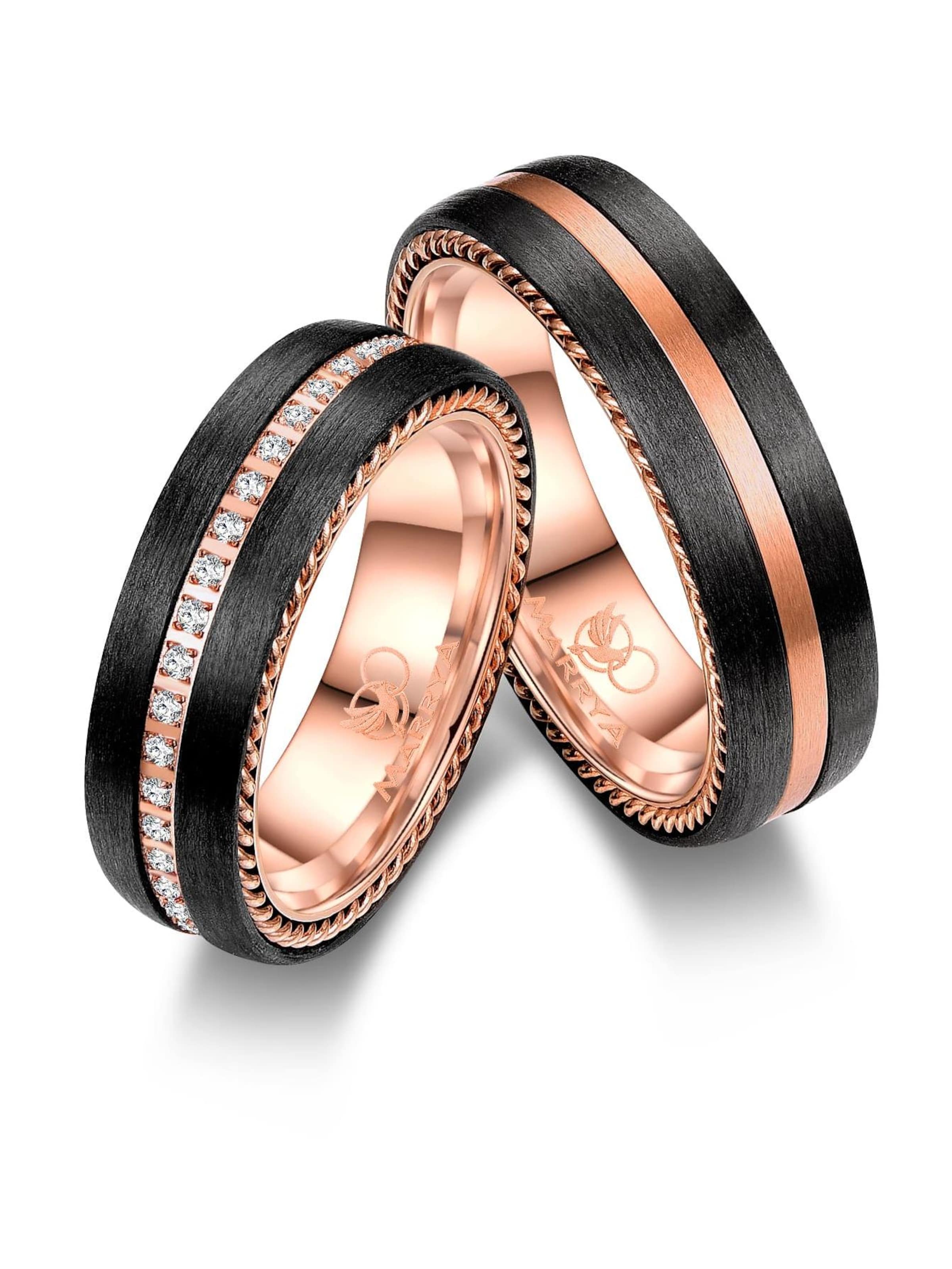MARRYA Ring 'MARRYA CA-03 Ehering aus Carbon + Edelstahl - Schwarz - Rosé' in Gold