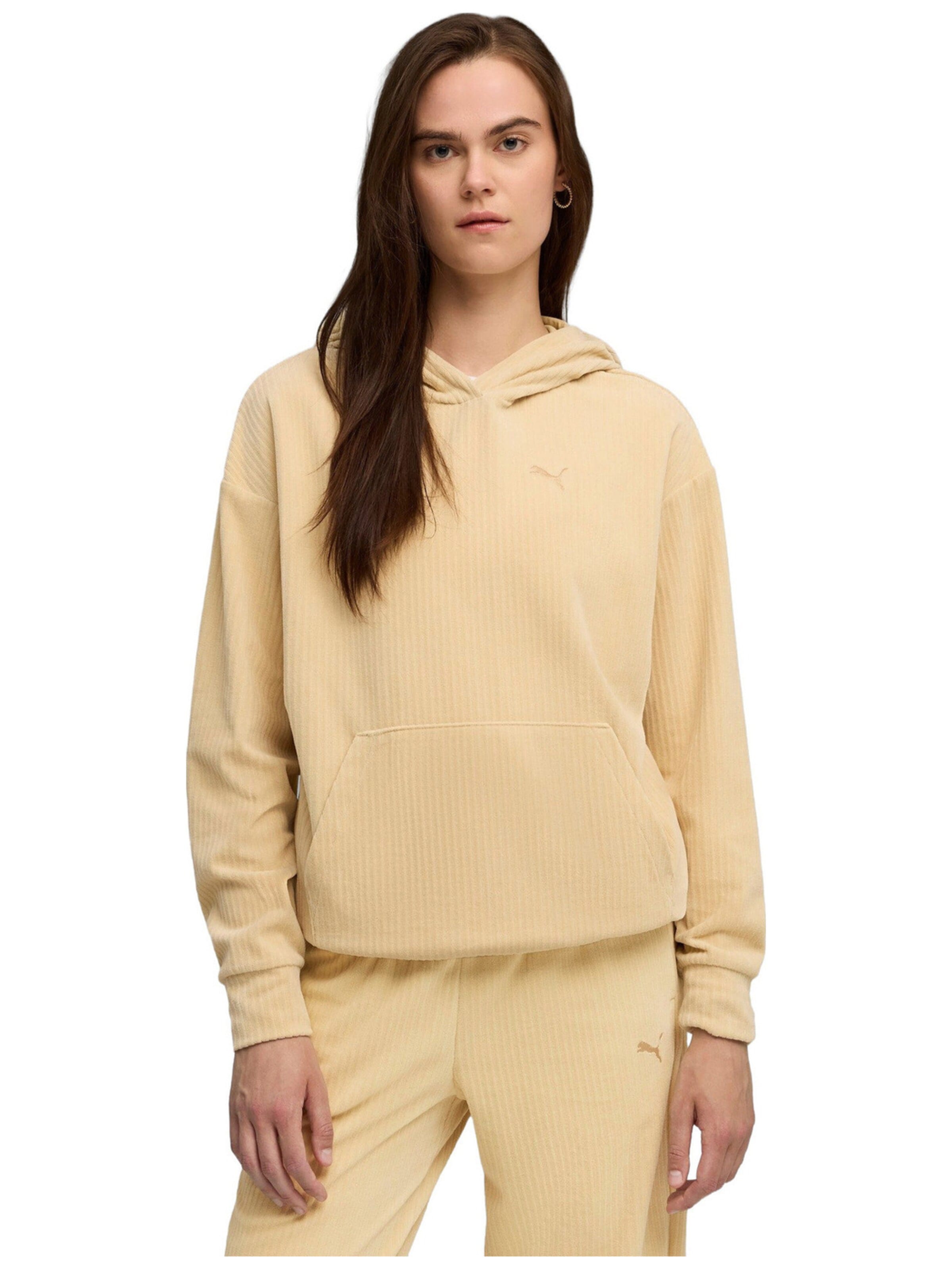 PUMA - Sudadera con cremallera 'Puma Ess Elevated Comfort Velour Rib Hoodie' en beige: frente