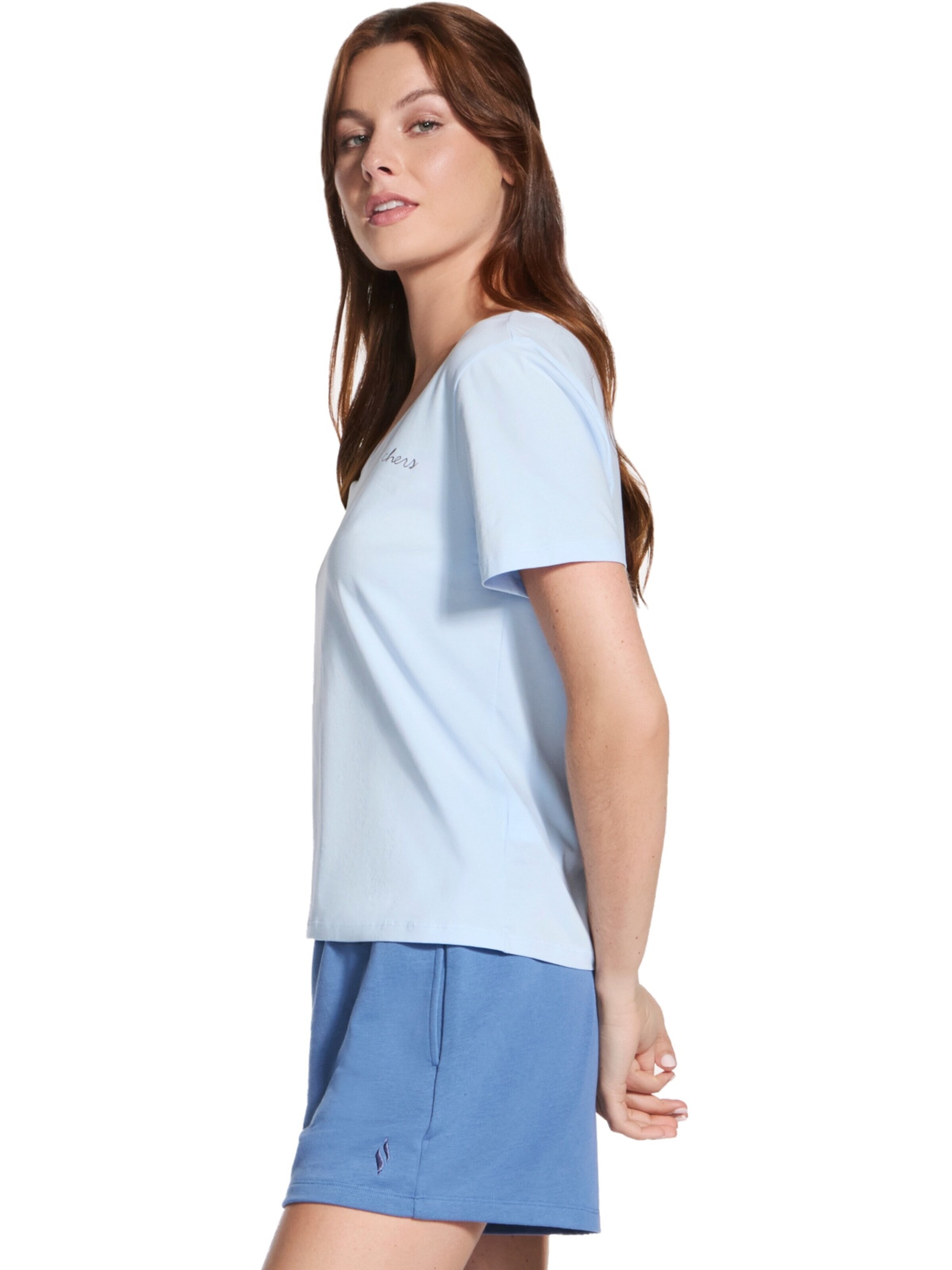 SKECHERS Shirt 'Skechers Signature V-Neck Tee' in Blue